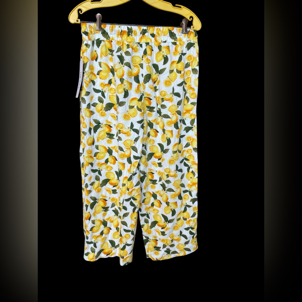 Rafaella Lemon Print Wide Leg Linen Blend Pants Size M (NWT) - Picture 3 of 8